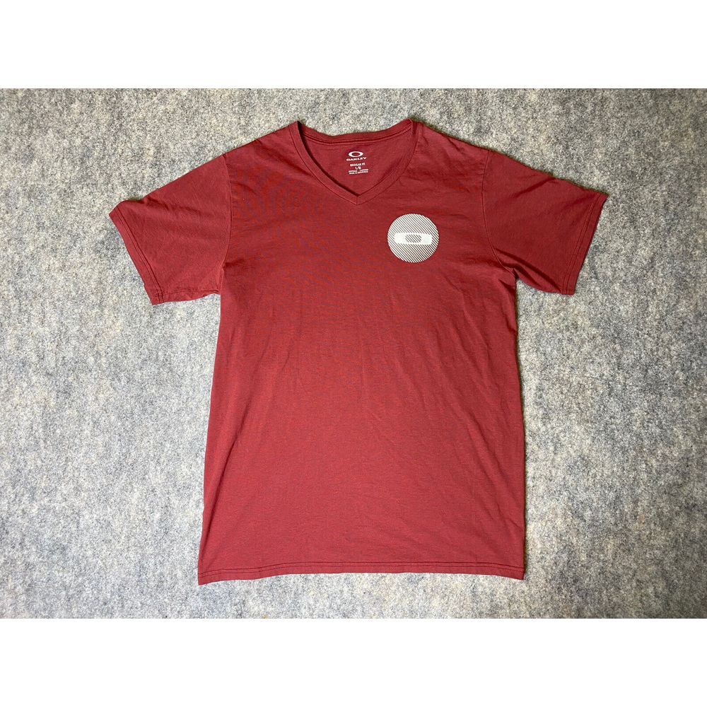 Oakley V Neck T Shirt Mens Adult Large Red Lightweight Casual Short Sleeve Soft